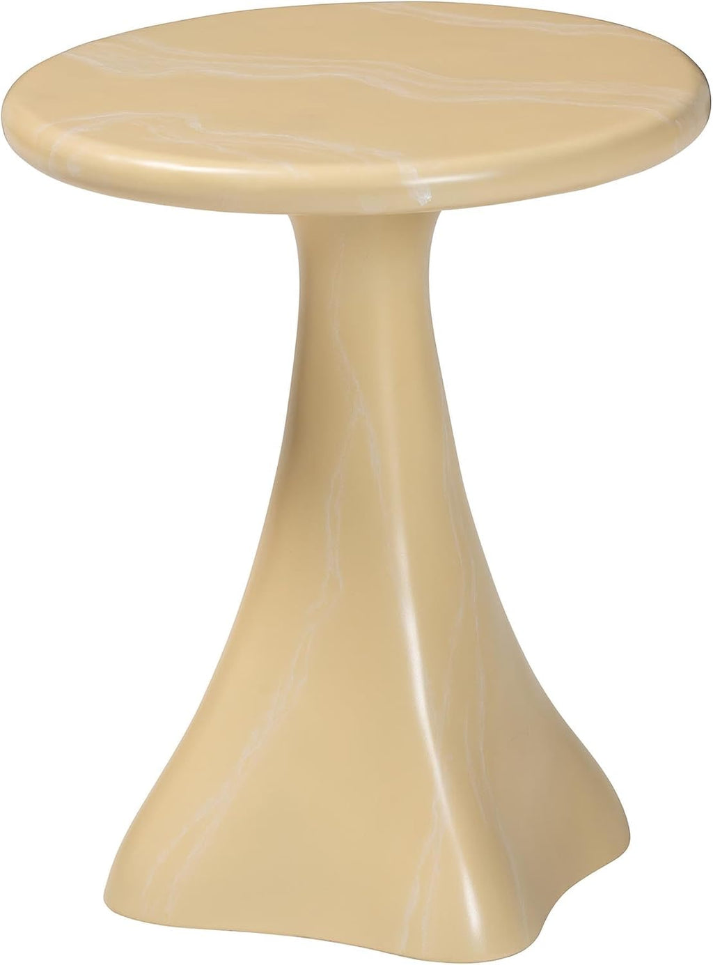 Bali & pari Aponi Marbled Resin End Table - Sculptural Side Table with Round Top and Pedestal Base, Modern Contemporary Statement Furniture, Cream