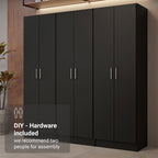 Madesa Kitchen Set 3 Pantry Storage Cabinet with 15 Utility Shelves 71'L Wooden Organization Unit for Kitchen - Black