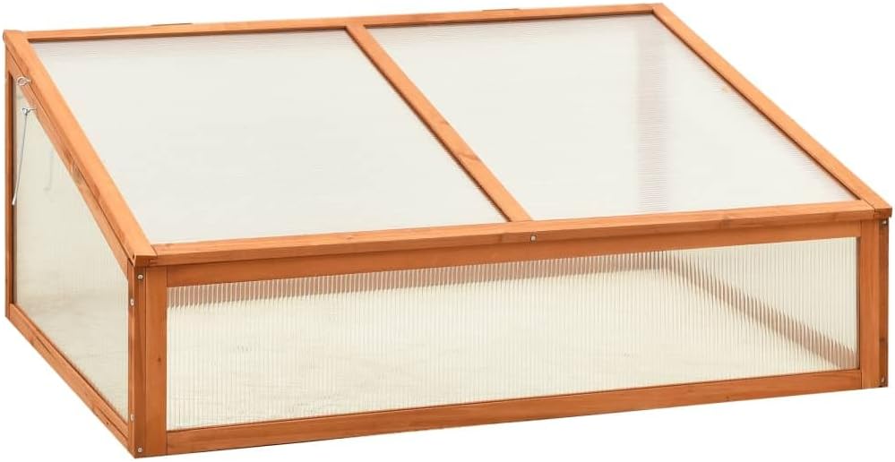 Wooden Garden Greenhouse，Wood Raised Plants Bed Raised Flower Planter Box, Garden Wood Cold Frame Greenhouse Flower Planter, Brown 39.4"x25.6"x15.7" Firwood,-682