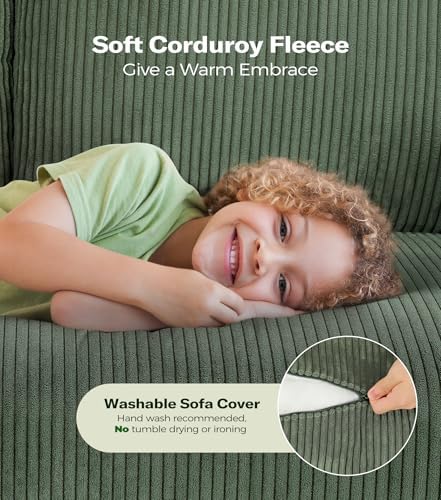 Welzona Loveseat, 51" Small Couch, Corduroy Love Seat, Small Loveseat Sofa | Comfy Corduroy Fabric, Tool-free Setup, Washable Covers, All-wood Small Sofa Couch for Living Room, Bedroom, Green