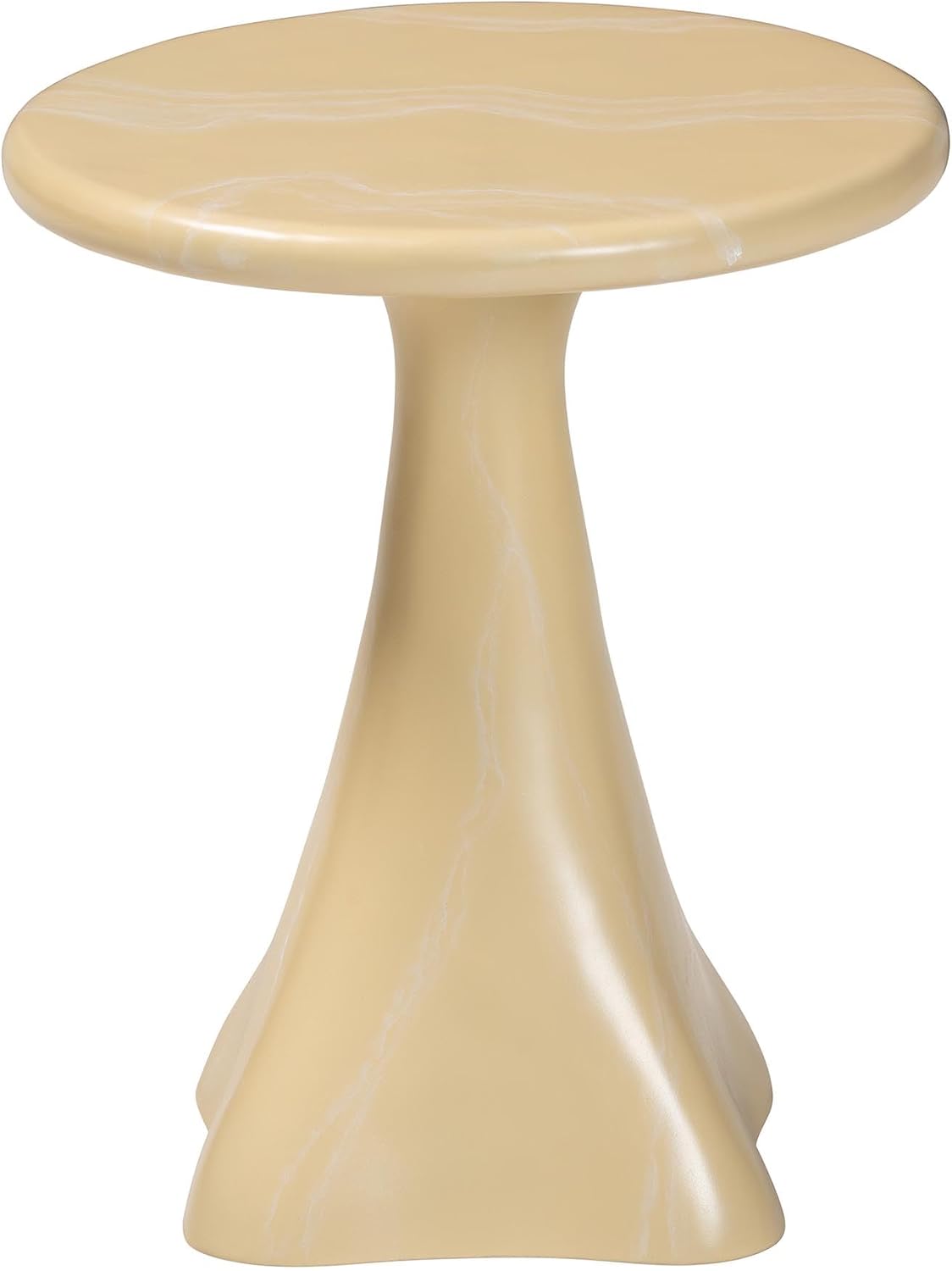 Bali & pari Aponi Marbled Resin End Table - Sculptural Side Table with Round Top and Pedestal Base, Modern Contemporary Statement Furniture, Cream
