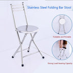 Folding Stool, Stainless Steel Bar Chair, Portable Collapsible Round Breakfast Bar Stool, Durable and Sturdy Portable Fold Up Stool for Outdoor Indoor Kitchen Dining Room