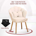 Etlegor Petal Makeup Vanity Chair, 360° Swivel Makeup Stool with High Back, Modern Accent Chair with Bow Pillow for Living Room, Dressing Room, Bedroom(Pink-Gray)
