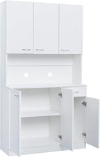 LUMISOL Kitchen Pantry Cabinet, Solid Wood Kitchen Hutch with Microwave Stand, 70.87” Tall Sideboard with 6 Doors, 1 Open Shelves and 1 Drawers for Living Room, Dining Room, White