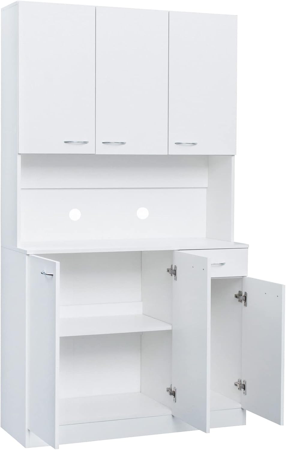 LUMISOL Kitchen Pantry Cabinet, Solid Wood Kitchen Hutch with Microwave Stand, 70.87” Tall Sideboard with 6 Doors, 1 Open Shelves and 1 Drawers for Living Room, Dining Room, White