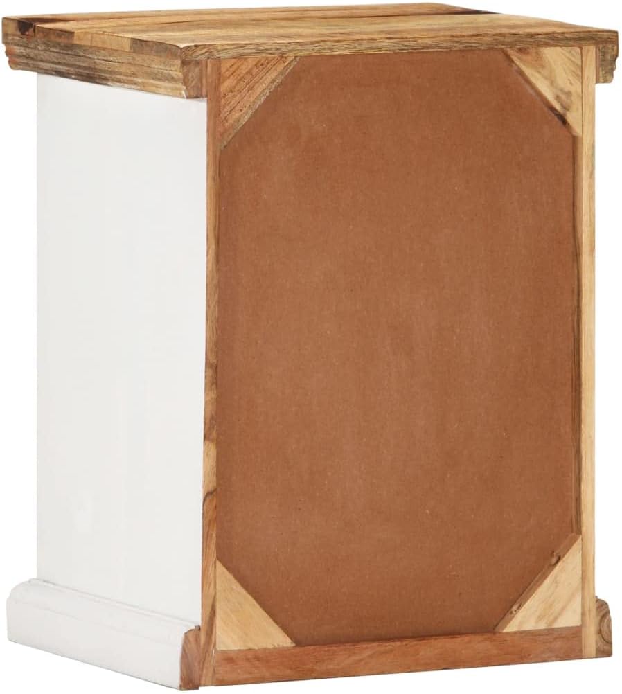 Solid Rough Mango Wood Nightstand with 1 Drawer and 1 Door, White and Brown Side Table for Living Room, 15.7"x11.8"x19.6"