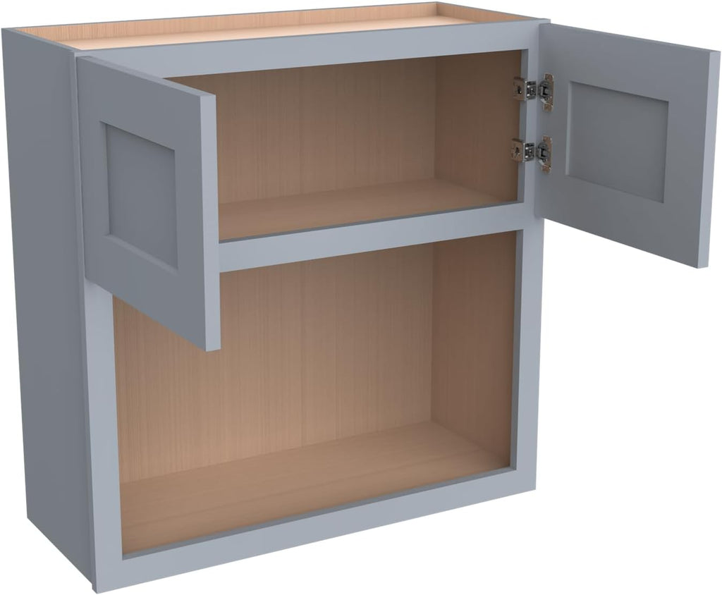Solid Wood Shaker Wall Cabinet for Microwave – Space-Saving RTA with Open Shelves, Perfect Kitchen Pantry Storage & Durable Wall-Mounted Organizer (SK-Grey, 30" W x 24" D x 36" H)