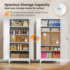 Yizosh Metal Storage Cabinet with Doors and 4 Adjustable Shelves - 75" White Kitchen Pantry Storage,4-Tier Tall Steel Cabinet Locker for Kitchen,Living Room,Dining Room