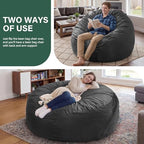 fond + found Adults Bean Bag Chair 5FT Big BeanBag Chair Giant Oversized | Memory Foam,Washable Cover,Velvet Fabric,Side Pocket,Handle,Big Adults Bean Bag Reading Gaming Bedroom Living Room | Grey 5FT
