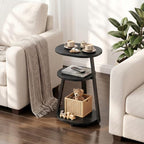 Kalrin Side Table, Small End Table with Metal Frame, 3-Tier Bedside Tables, Round Side Tables for Living Room Bedroom Couch Bathroom, Oval, Pure Black
