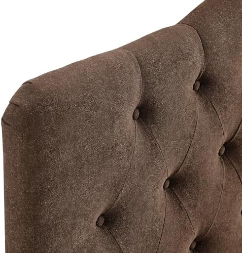 Modway Annabel Premium Linen Blend Queen Headboard in Cocoa - Soft Fabric Headboard Only with Diamond Button Tufting and 7 Height-Adjustable Positions