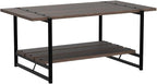 2-Tier Farmhouse 41'' Large Gray Wood Coffee Table with Storage Shelf -Modern Rustic Metal Rectangle Center Living Room Coffee Table Accent Furniture for Home Office,Easy Assembly(Walnut Brown)