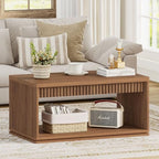 FATORRI Coffee Table and TV Stand Bundle for Living Room, Walnut TV Console Entertainment Center with Storage Shelf, Fluted Rectangular Center Table Set, 2-Piece Furniture Set