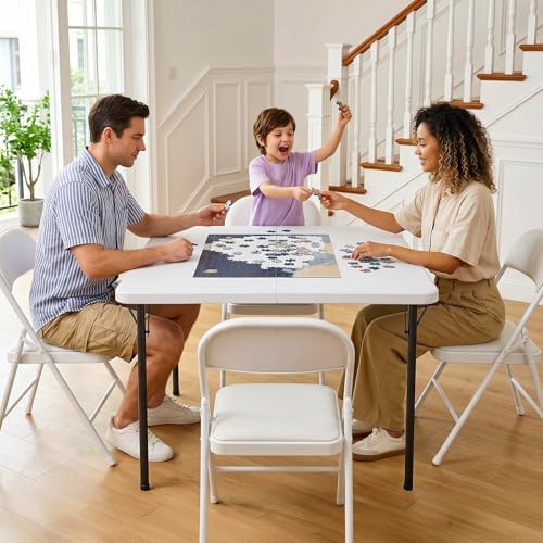 Folding Table and Chairs Set for 4, 36 Inch Foldable Card Table with Carrying Handle & 4 PU Leather Padded Folding Chairs, Portable Indoor Outdoor Dining Table Set for Picnic, Camping, RV, Game Night