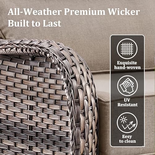 Luxury Outdoor Swivel Rocker Patio Chairs Set of 2 with 6-Inch Thick Cushions, High Back Swivel Patio Chairs Wicker Outdoor Gliders for Porch, Yard, Deck, Poolside, Grey/Beige