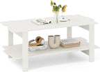 Giantex Coffee Table with Storage, 45 Inch Modern Center Table with Slatted Design & Side Rail Support, Rectangular Living Room Table for Small Spaces, White