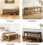 VKNOW Entryway Bench, Storage Shoe Bench with Rubberwood Legs, Green | Shoe Rack Bench with Cushion, Soft Chenille Fabric, Stripe Design, Bench With Shoe Storage for Hallway, Bedroom