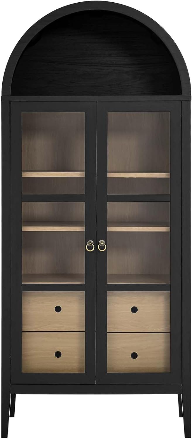Modway Nolan Modern Farmhouse 71 Inch Tall Arched Storage Display Cabinet in Black Oak