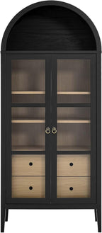 Modway Nolan Modern Farmhouse 71 Inch Tall Arched Storage Display Cabinet in Black Oak
