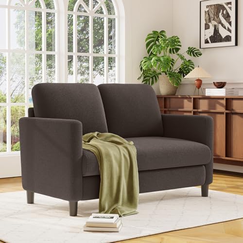 Welzona Loveseat, 51" Small Couch, Teddy Love Seat, Small Loveseat Sofa | Comfy Teddy Fabric, Tool-free Setup, Washable Covers, All-wood Small Sofa Couch for Living Room, Bedroom, Small Spaces, Brown