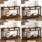 Luoxiao Console Table for Entryway with 3 Rattan Drawers Storage Open Shelf | Narrow Entry Table for Hallway, Foyer, Couch, Front Entrance, Anti-Tip, Easy to Assemble, 47 Inch, Walnut, Mid-Century Modern