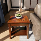 Mid-Century Modern Coffee Table Set of 3, 3-Piece Solid Wood Living Room Table Set, Coffee Table with 2 Square End Side Tables, Cherry Walnut Home Furniture for Apartment KFZ-DR200-3