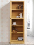 Pemberly Row 4-Door 4-Shelf Wood Kitchen Pantry, Beige Finish, 71.6 in. Height, Adjustable Shelves, Engineered Wood, Contemporary Storage Cabinet for Kitchen, Dining Room, Bathroom or Laundry Room