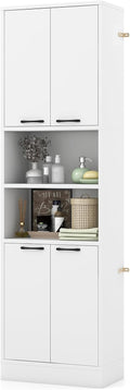 TANGZON 190CM Tall Kitchen Cupboard, 4-Door Storage Cabinet with Enclosed Cabinets, Open Compartments & Anti-tipping Kits, Freestanding Wooden Tall Sideboard for Pantry Dining Living Room (White)
