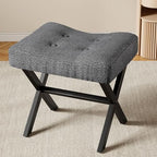 Memobarco 18-Inch Large Vanity Stool Chair, Gray Makeup Stool | Teddy Flannel Vanity Bench, Metal X-Leg, 350 LBS, 20"x16.9"x18", Ottoman Accent Stool, Breathable Soft Padded Saddle Seat
