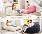 Hobestluk Bean Bag Chair Convertible 3 in 1 Beanbag Washable Giant Adult | Large,Memory Foam Filling,Lounge,Plush Faux Fur,Bean Bag Bed ,Removable Cover,Living Room Bedroom Dorm,Sleeping,Full,Purple
