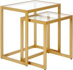 MAKLAINE Contemporary Metal/Tempered Glass Side Table, 22 in, Brass Finish, Handcrafted Steel Frame, Rectangle Shape, Set of 2, Living Room Accent Table