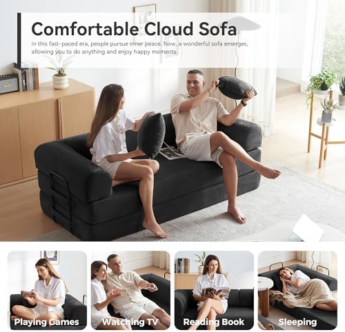 79" Convertible Sofa Bed, Couch for Living Room (Black)