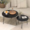 2 Piece Nesting Round Side Tables, Faux Marble Surface Nesting Coffee Table | Stackable Round Nesting Tables, Faux Marble Nesting Side Table Set, Metal Frame Coffee End Tables for Living Room Bedroom