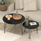 2 Piece Nesting Round Side Tables, Faux Marble Surface Nesting Coffee Table | Stackable Round Nesting Tables, Faux Marble Nesting Side Table Set, Metal Frame Coffee End Tables for Living Room Bedroom