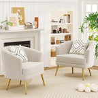 Andeworld Velvet Accent Chair, Barrel Armchair, Beige
