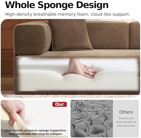 MoonSpeak 78.8'' Futon Sofa Bed, Couches for Living Room | Corduroy Convertible Futon Sofa Bed with Storage Pocket, Modular Sleeper Couch in a Box, No Assembly (Brown)