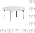 10-Pack! 60" Round White Plastic Folding Table Perfect for Wedding Party Bistro Restaurant Picnic School Lecture Seminar