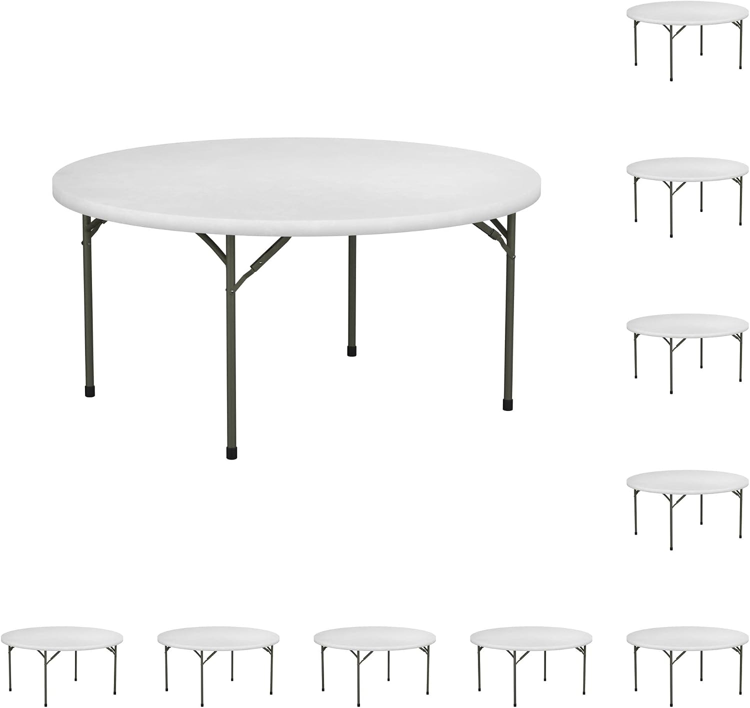 10-Pack! 60" Round White Plastic Folding Table Perfect for Wedding Party Bistro Restaurant Picnic School Lecture Seminar