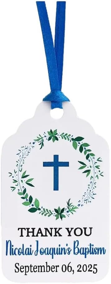 Mi Bautizo Baptism Christening Personalized Thank You Tags 20 pcs - More Colors Available (White/Blue)