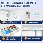 BESFUR Metal Storage Cabinet with 2 Drawers 4 Doors and 2 Adjustable Shelves Garage Storage Cabinet with Lock 71" Office Storage Cabinets Locking Cabinets for Garage Office Shop Home (White)