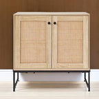 Best Choice Products 2-Door Rattan Storage Cabinet, Accent Furniture, Multifunctional Cupboard for Living Room, Hallway, Kitchen, Sideboard, Buffet Table w/Non-Scratch Foot Pads - Natural