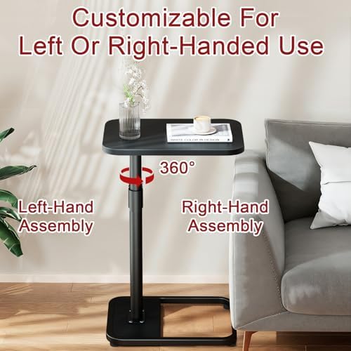 GOYLSER C Shaped Tv Trays Living Room End Table End Stand, Black Minimalist Wooden c Table for Sofa, Height Adjustable Tv Tray Tables Swivel Side Table for Dinner Eating