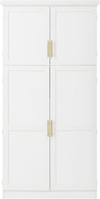 70.9" Tall Freestanding Kitchen Pantry Cabinet with 4 Doors, Large Wooden Kitchen Organizers Storage Cabinet with 8 Pull-Out Trays and 2 Door Shelves for Dining Room, White