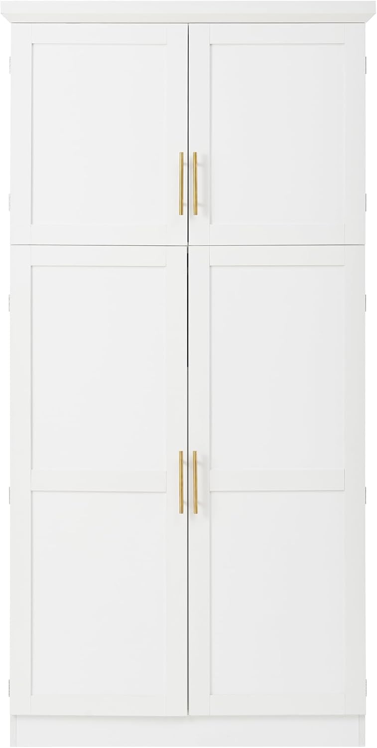 70.9" Tall Freestanding Kitchen Pantry Cabinet with 4 Doors, Large Wooden Kitchen Organizers Storage Cabinet with 8 Pull-Out Trays and 2 Door Shelves for Dining Room, White
