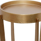 BOWERY HILL Accent Table, 24.3" H x 12.2" W x 12.2" D, Cast Aluminum, Antique Brass Finish, Round Tray Top, Elegant and Durable Design, Practical Living Room or Entryway Furniture