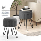 Round Ottoman with Storage, Pleated Velvet Storage Ottoman, Foot Stool Ottomans, Makeup Vanity Stool, Small Ottomans Foot Rest, Modern Vanity Stools for Living Room and Bedroom, Grey