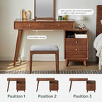 YESWOOD 35''-50'' Extendable Vanity Desk with Dresser, Oak Wood Makeup Table for Girls, Study Desk and Vanity Set for Bedroom, Barthroom, NO Chair