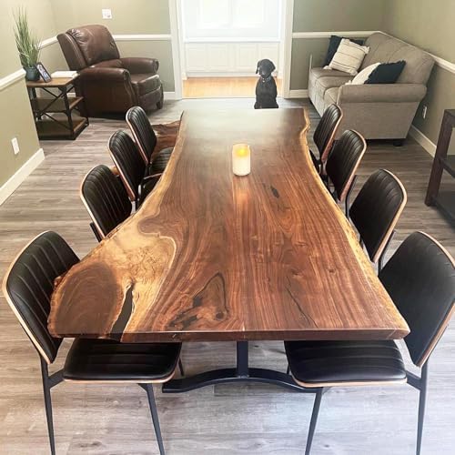 LUNLING Dining Chairs Set of 2 Mid Century Modern Retro Faux Leather Chair with Walnut Bentwood Upholstered Seat Metal Legs Chairs,Adjustable Foot for Kitchen Dining Room Chairs(Black)