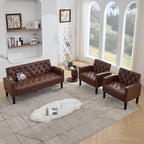 62'' Leather Loveseat Sofa Set with Chairs, 3-Piece Living Room Furniture | Leather Sofa and Chair Set, Loveseat Couch with 2 USB Ports and Cupholders, Comfy Furniture for Apartment Office, Brown