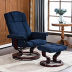 MCombo Manual Swivel Recliner with Ottoman, Chair Ottoman Set for RV Small Spaces, Living Room, Bedroom, Office 4919 (Chenille, Blue)
